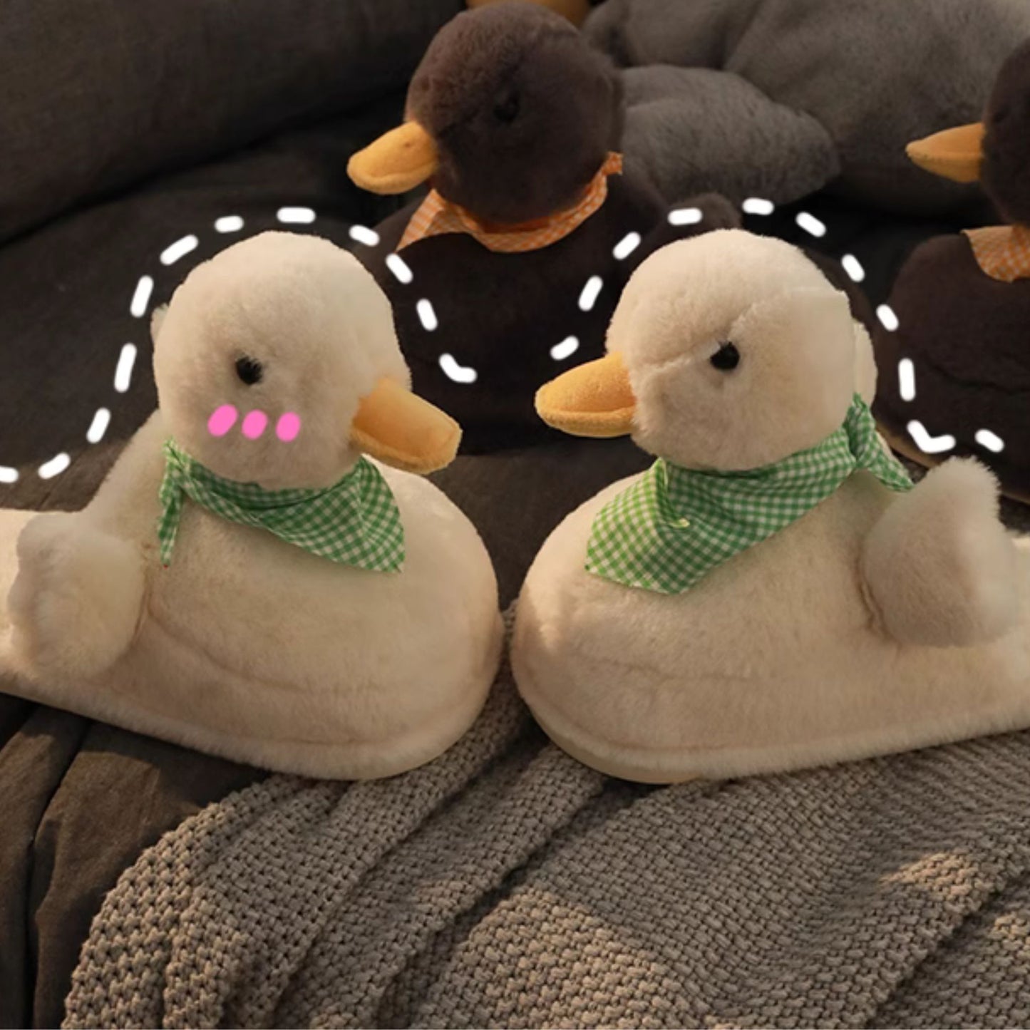 White Duck Fluffy Lounge Winter Slippers with Head Scarf