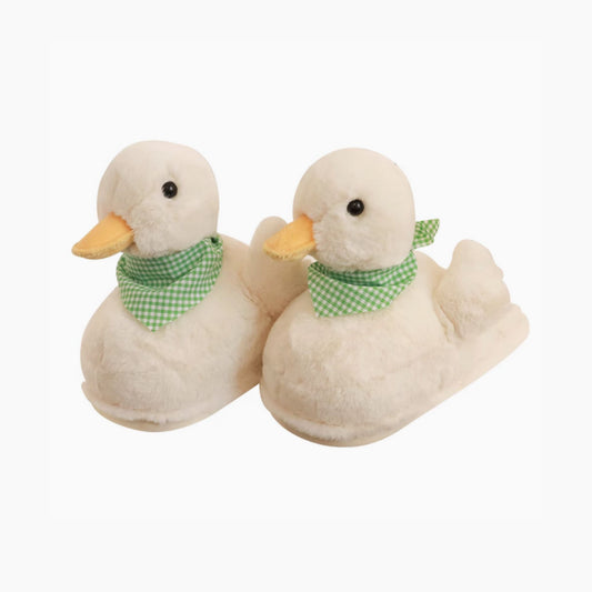 White Duck Fluffy Lounge Winter Slippers with Head Scarf