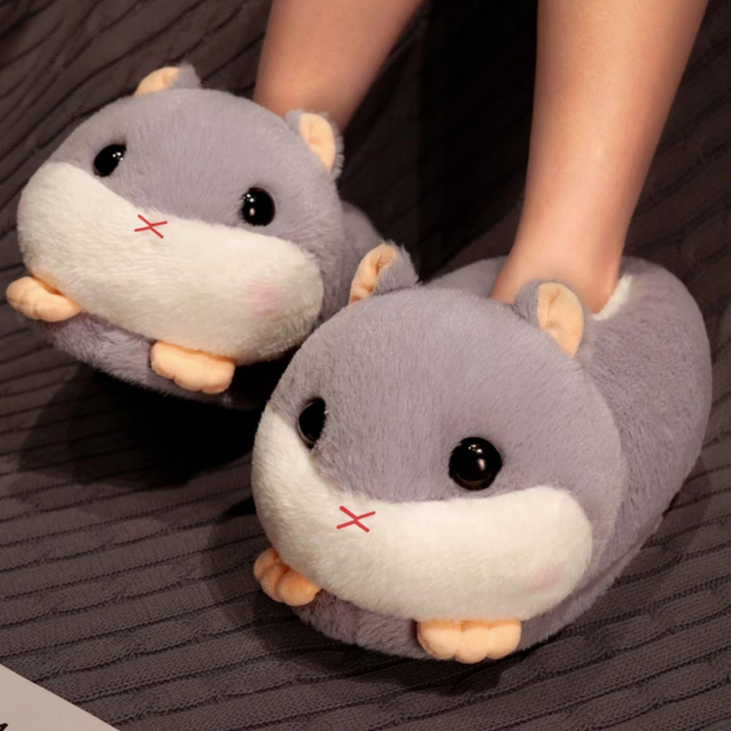 Grey Hamster Fluffy Cute Lounge Slippers